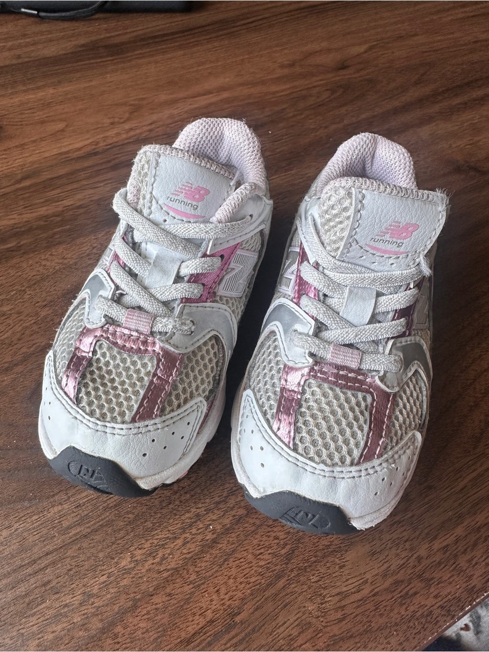 New Balance Kids White and Pink Athletic Sneakers